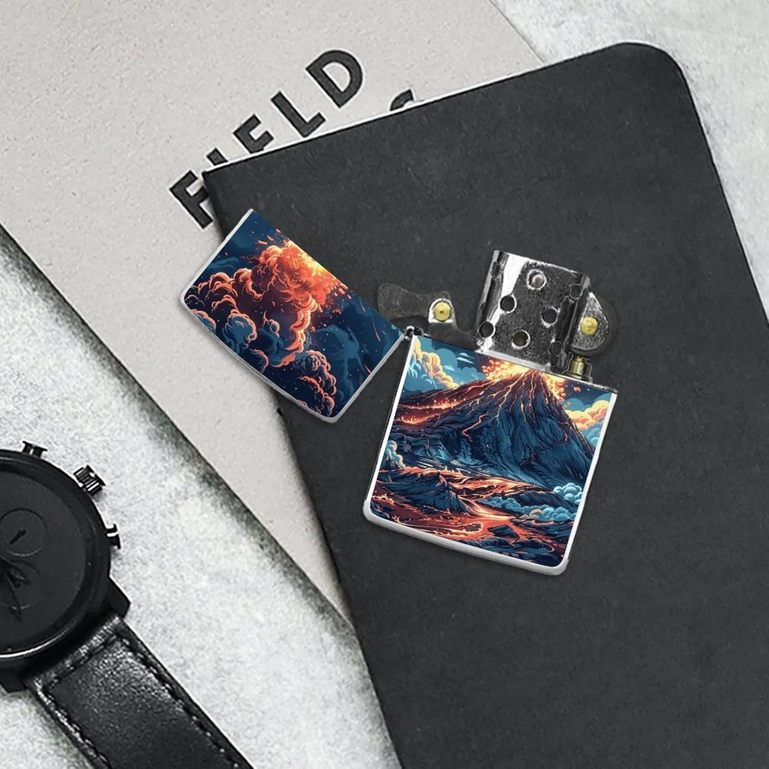 Depicts A Volcano Lighter Case Waterproof Lighter Sleeve Lighters Protective Cover with Graffiti Design