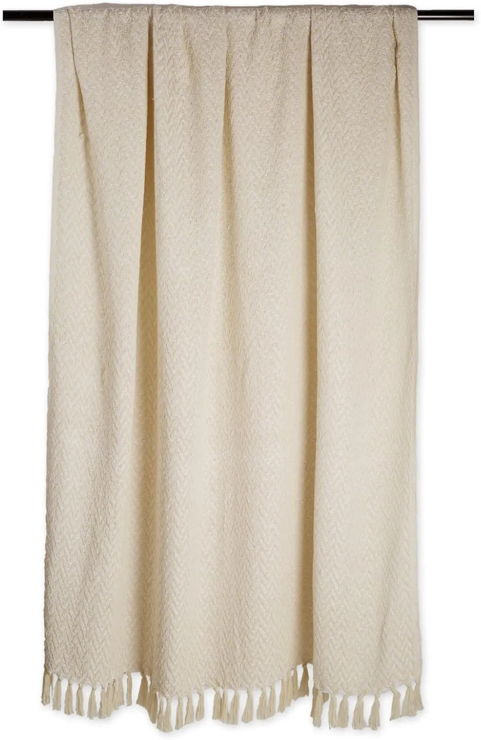DII Modern Zig Zag Throw Blanket Woven Cotton, Hand-Knotted 2.5" Fringe, 50x60, Natural