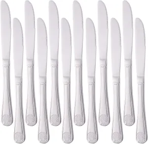 Dinner Knives Shell Pattern Table Knife 8.94 Inch Stainless Steel Flatware Set for Restaurant/Catering, BUY&USE Commercial Quality Silverware Pack of 12