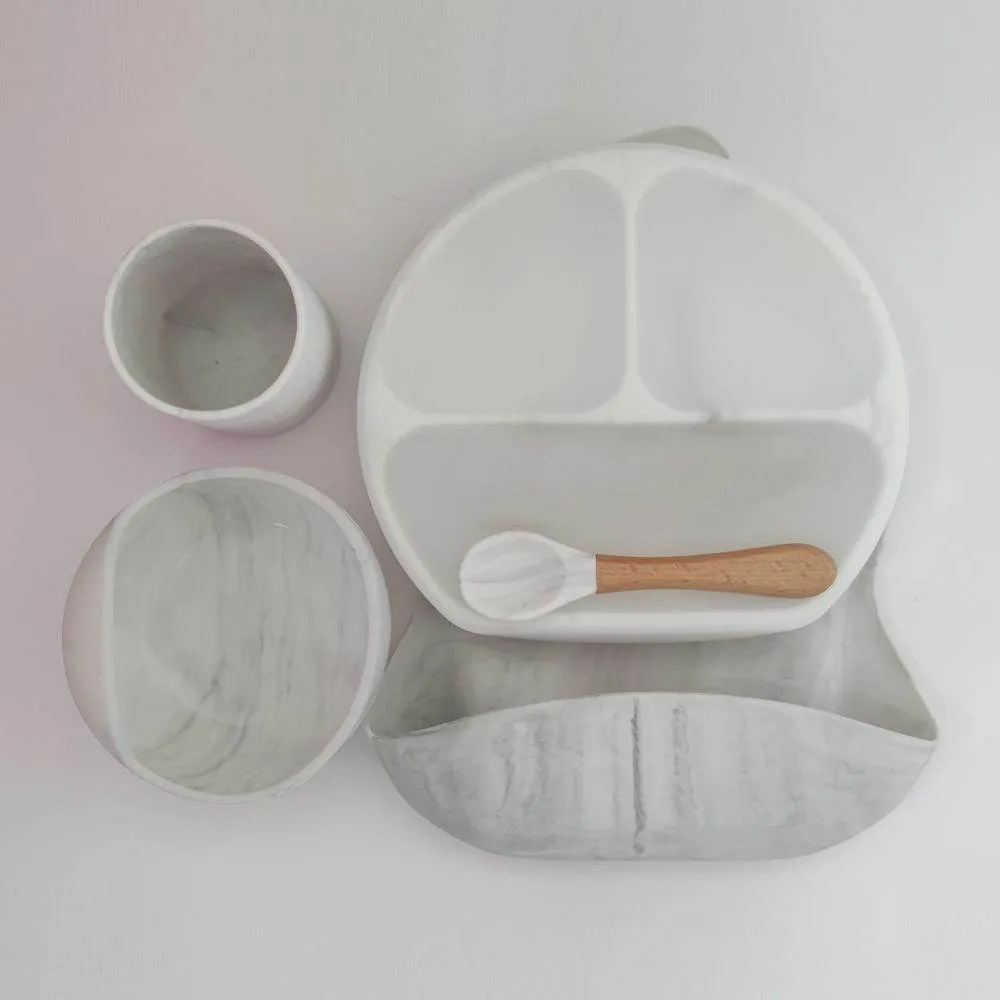 Dinner Plate Bib Silicone Bowl Spoon Complementary Baby Tableware Set