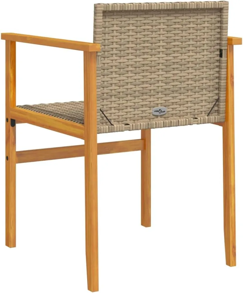 Dinning Chairs Camping Chair Lawn Chairs Kitchen Chairs - Patio Chairs 2 pcs Beige Poly Rattan&Solid Wood for Terrace Garden Outside Beaches