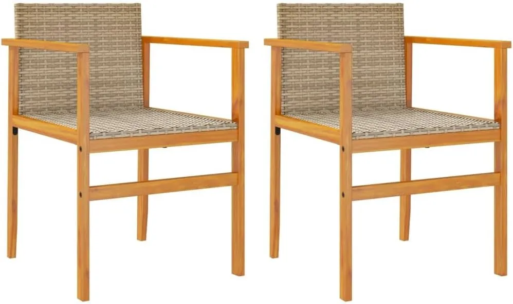 Dinning Chairs Camping Chair Lawn Chairs Kitchen Chairs - Patio Chairs 2 pcs Beige Poly Rattan&Solid Wood for Terrace Garden Outside Beaches