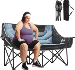 DoCred Double Camping Chair - Oversized Loveseat, 2 Person Camping Chair for Adults Heavy Duty,Two Person Folding Chair with Cup Holder, Supports up to 600 LBS for Outside Picnic Beach Travel