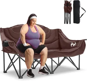 DoCred Double Camping Chair - Oversized Loveseat, 2 Person Camping Chair for Adults Heavy Duty,Two Person Folding Chair with Cup Holder, Supports up to 600 LBS for Outside Picnic Beach Travel