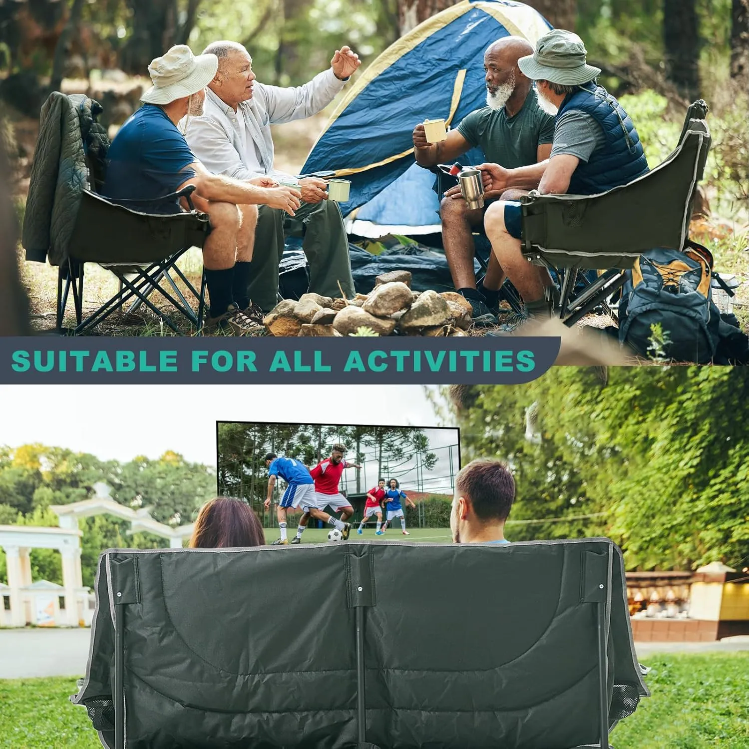 DoCred Double Camping Chair - Oversized Loveseat, 2 Person Camping Chair for Adults Heavy Duty,Two Person Folding Chair with Cup Holder, Supports up to 600 LBS for Outside Picnic Beach Travel