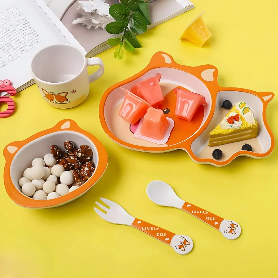 DOG DESIGN KIDS BAMBOO TABLEWARE SET OF 5-PIECES