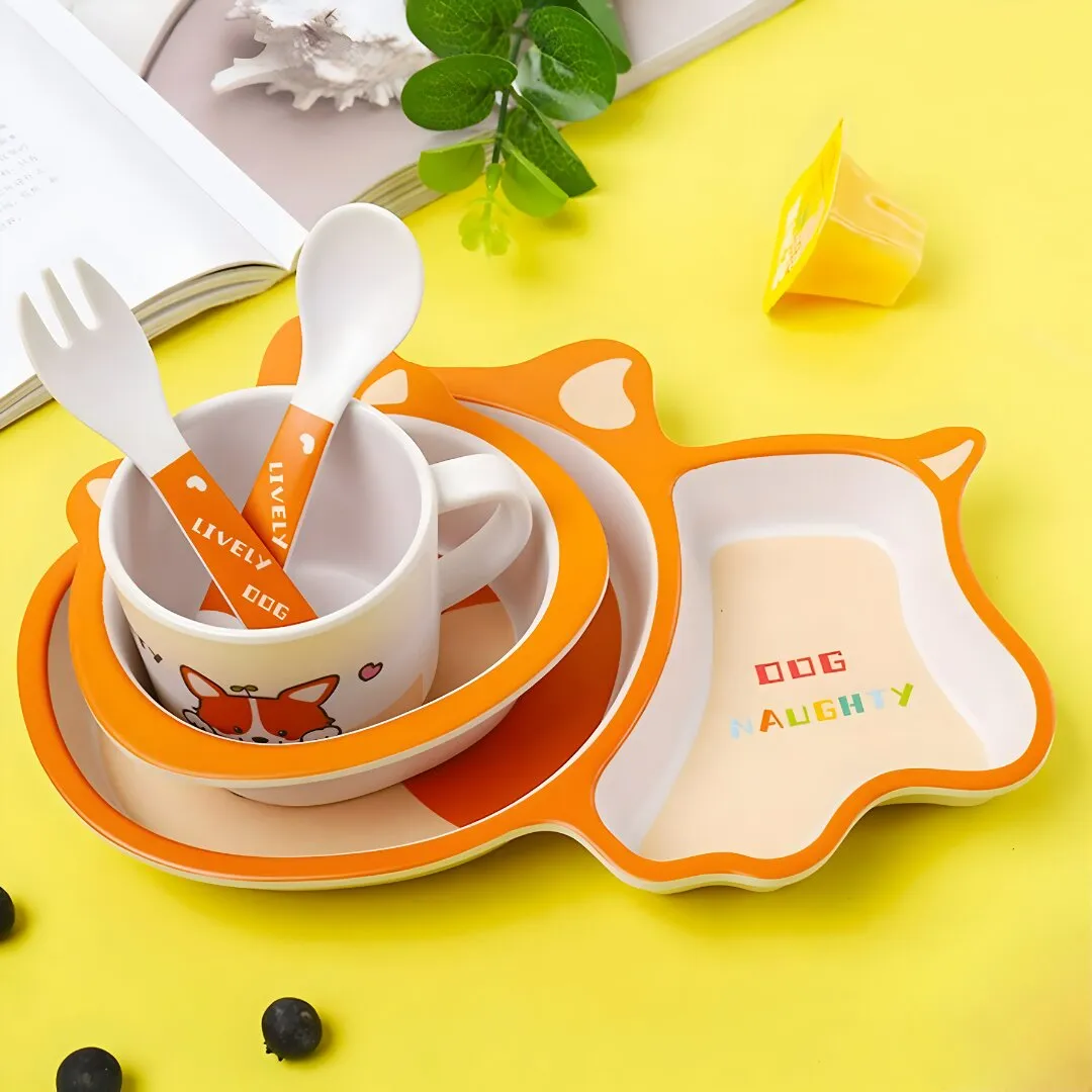 DOG DESIGN KIDS BAMBOO TABLEWARE SET OF 5-PIECES