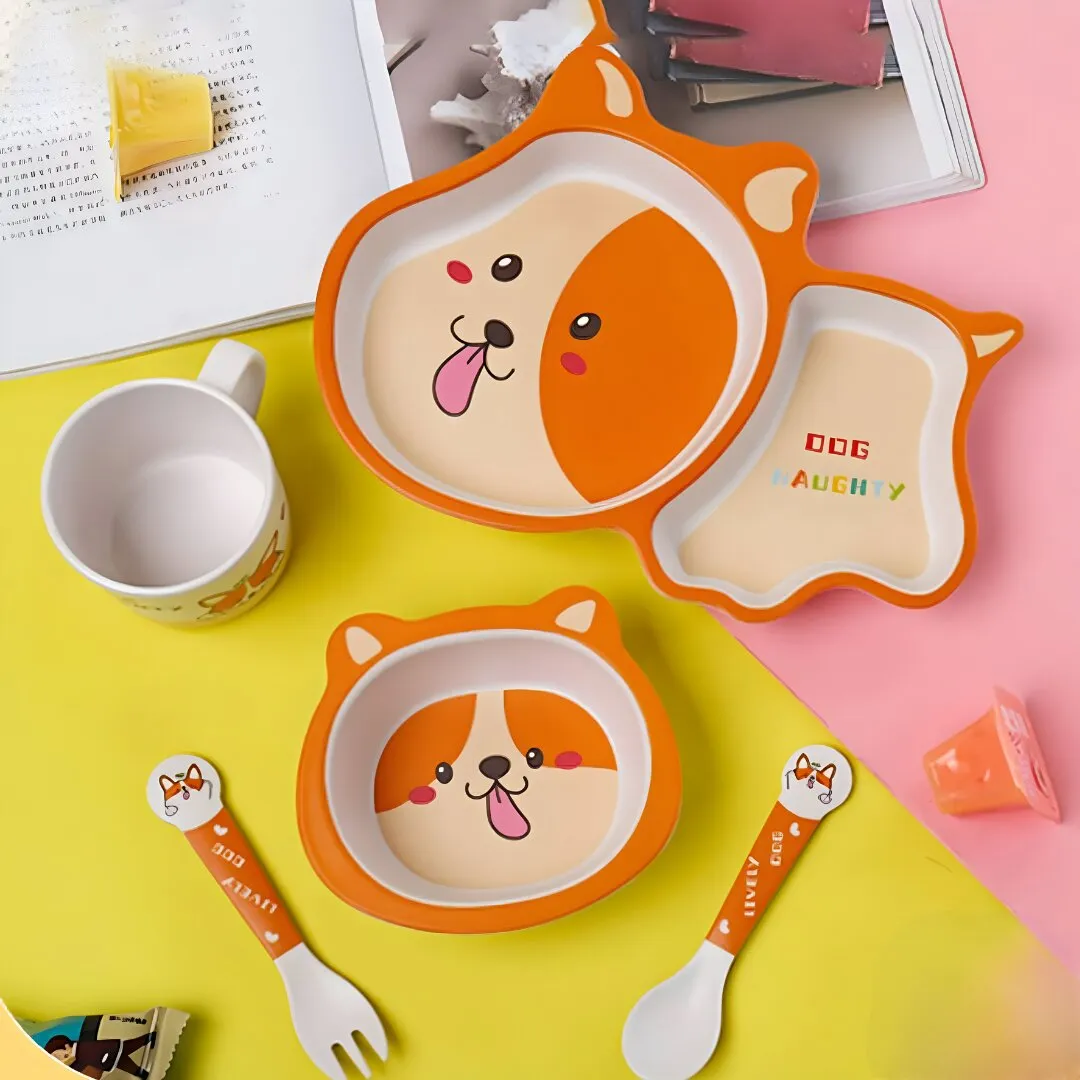 DOG DESIGN KIDS BAMBOO TABLEWARE SET OF 5-PIECES