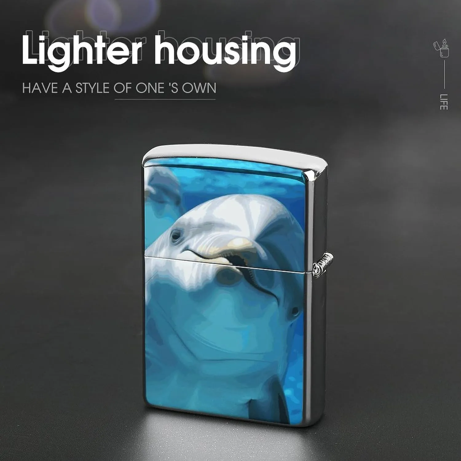 Dolphin with A SmileLighter Case Waterproof Lighter Sleeve Lighters Protective Cover with Graffiti Design