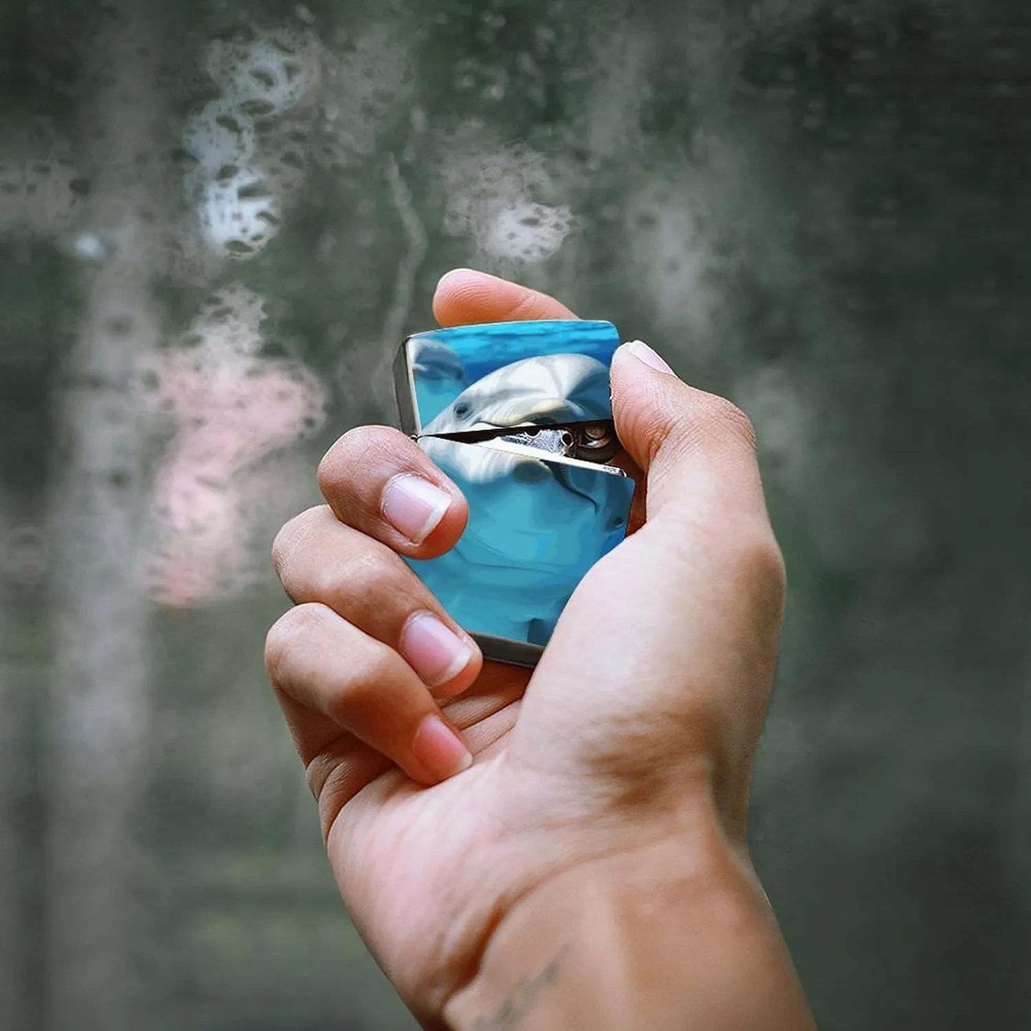 Dolphin with A SmileLighter Case Waterproof Lighter Sleeve Lighters Protective Cover with Graffiti Design