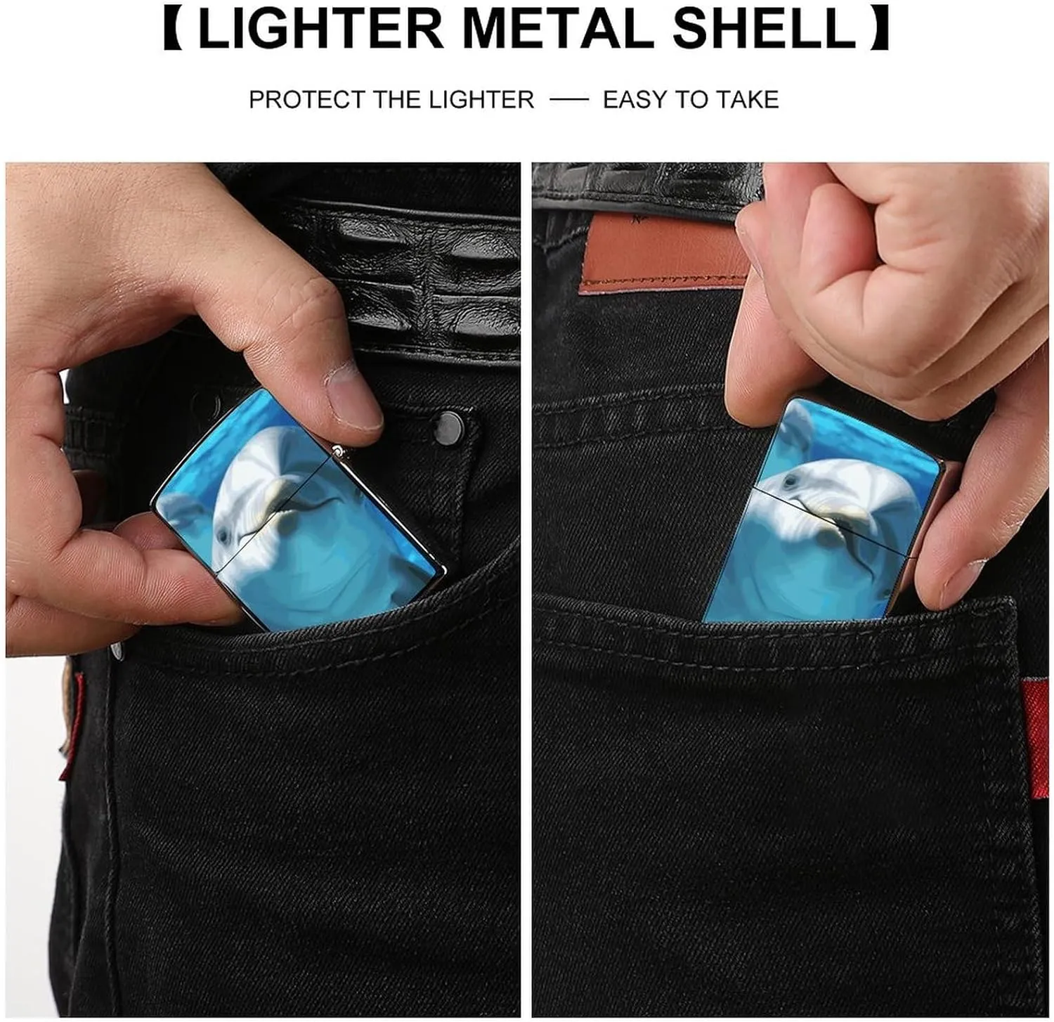 Dolphin with A SmileLighter Case Waterproof Lighter Sleeve Lighters Protective Cover with Graffiti Design
