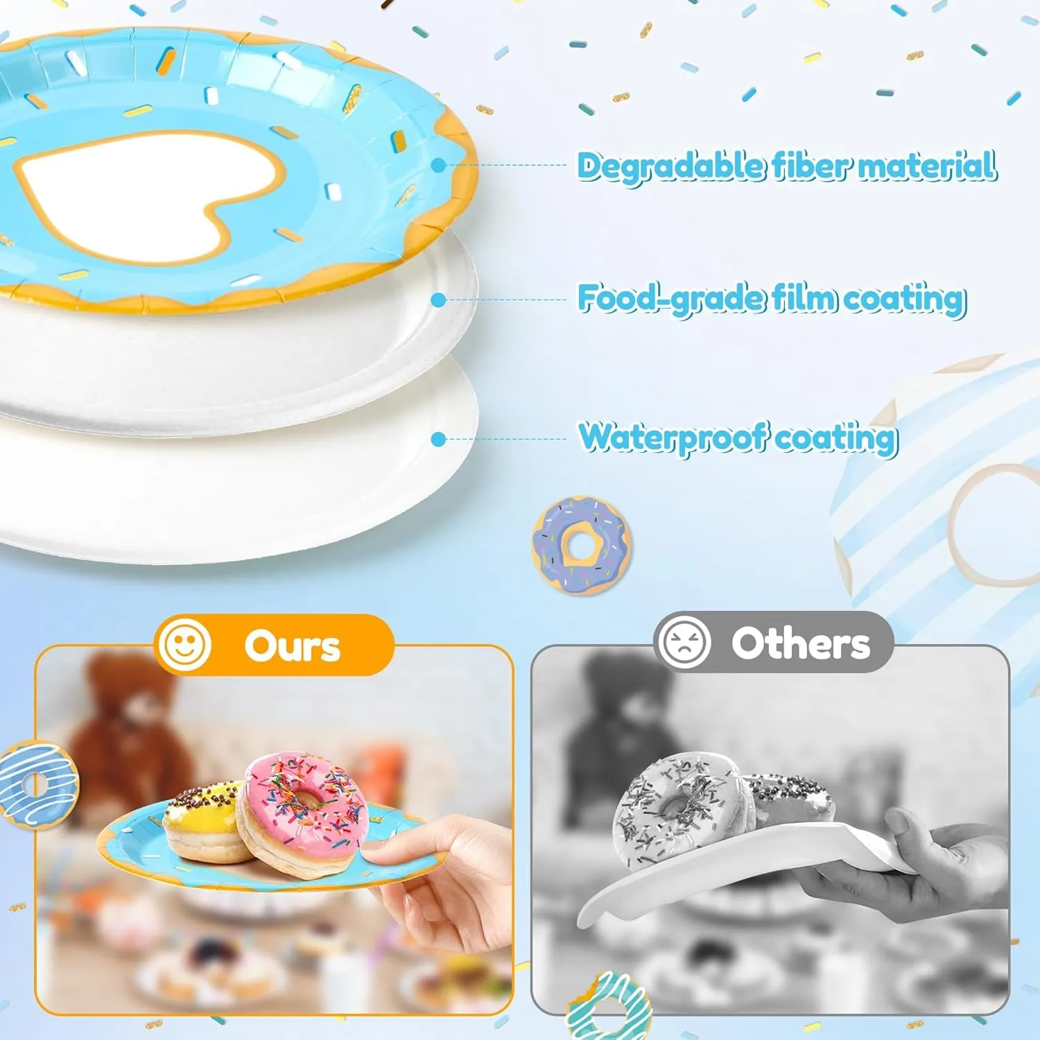 Donut Baby Sprinkle Decorations For Boy - 96Pcs Blue Donut Baby Shower Disposable Plates Napkins Forks Tableware Set Sprinkled with Love Birthday Decorations Party Supplies for 24 Guests