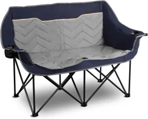 Double Camping Chair Oversized Padded Camping Sofa for 2 Person, Foldable Loveseat with Dual Cup Holders & Wine Glass Holders, Double Folding Chair Camping Couch for,Beach, RV, Patio, Blue