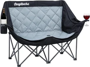 Double Camping Chair Oversized Padded Camping Sofa for 2 Person Heavy Duty Outdoor Folding Couch Portable Lawn Chair with Dual Cup Holders & Wine Glass Holders Weight Bearing 660LBS