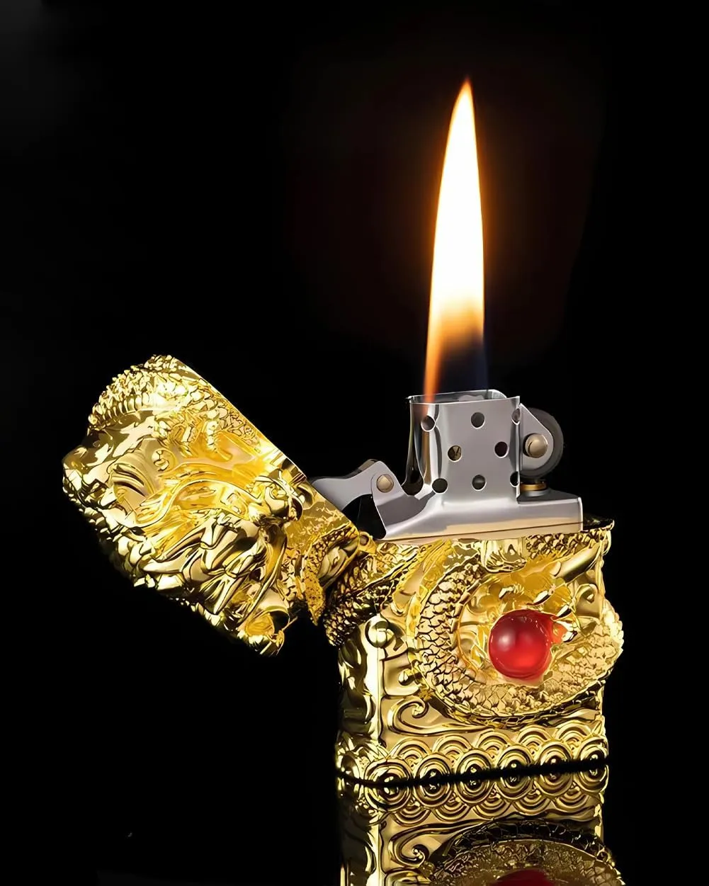 Dragon Lighter Premium Kerosene Soft Flame Lighter with Adjustable Flame, Refillable, Windproof and Pocket Size for Outdoor Camping, Travel, and Household Use (Gold)