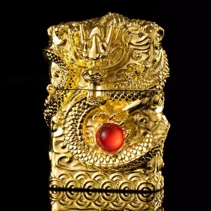 Dragon Lighter Premium Kerosene Soft Flame Lighter with Adjustable Flame, Refillable, Windproof and Pocket Size for Outdoor Camping, Travel, and Household Use (Gold)