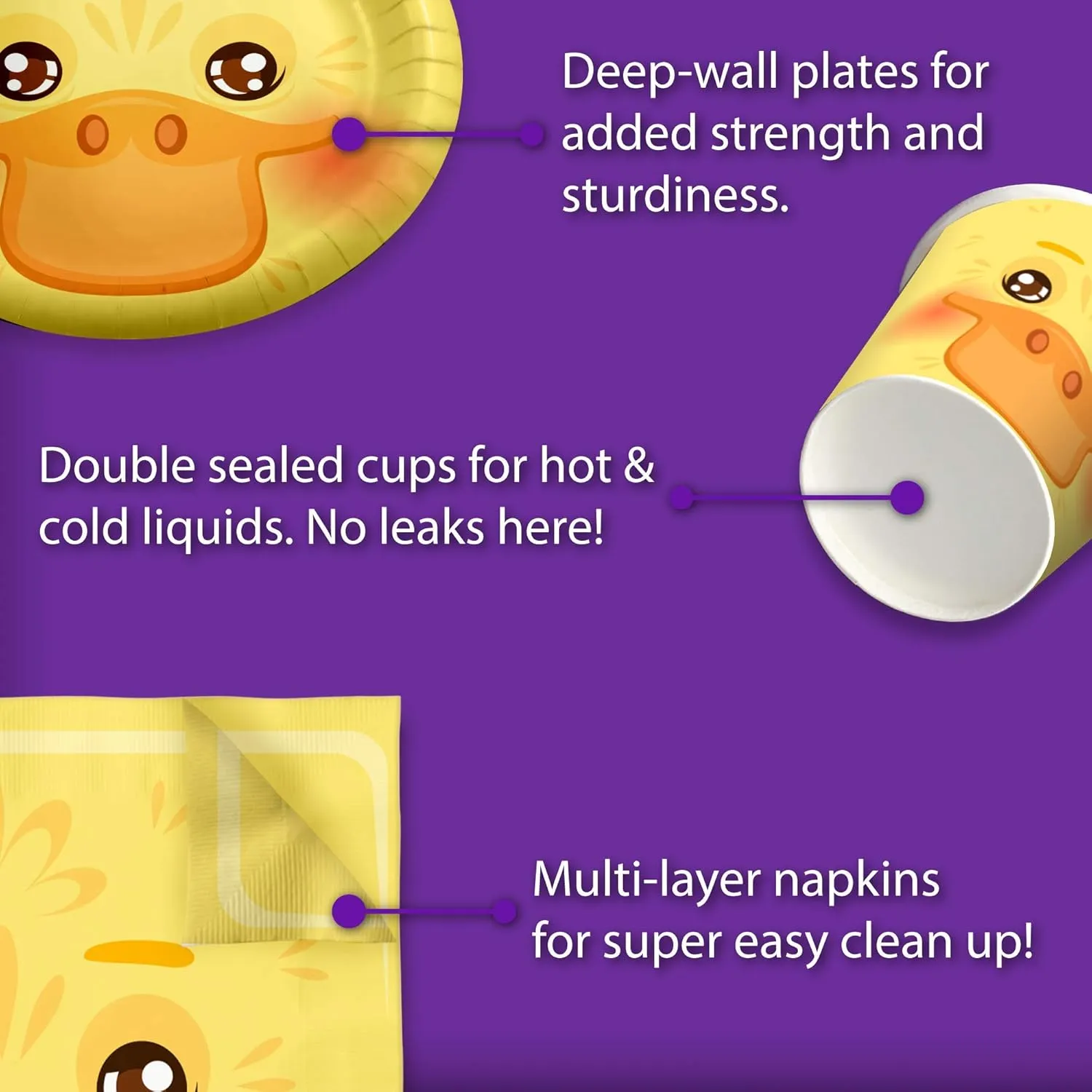 Duck Birthday Party Supplies Set Plates Napkins Cups Tableware Kit for 16