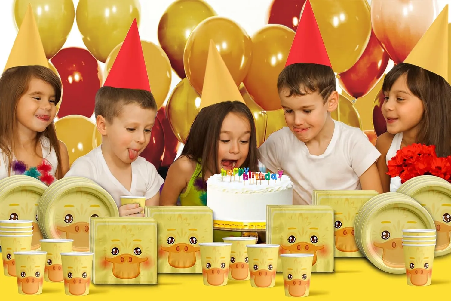 Duck Birthday Party Supplies Set Plates Napkins Cups Tableware Kit for 16