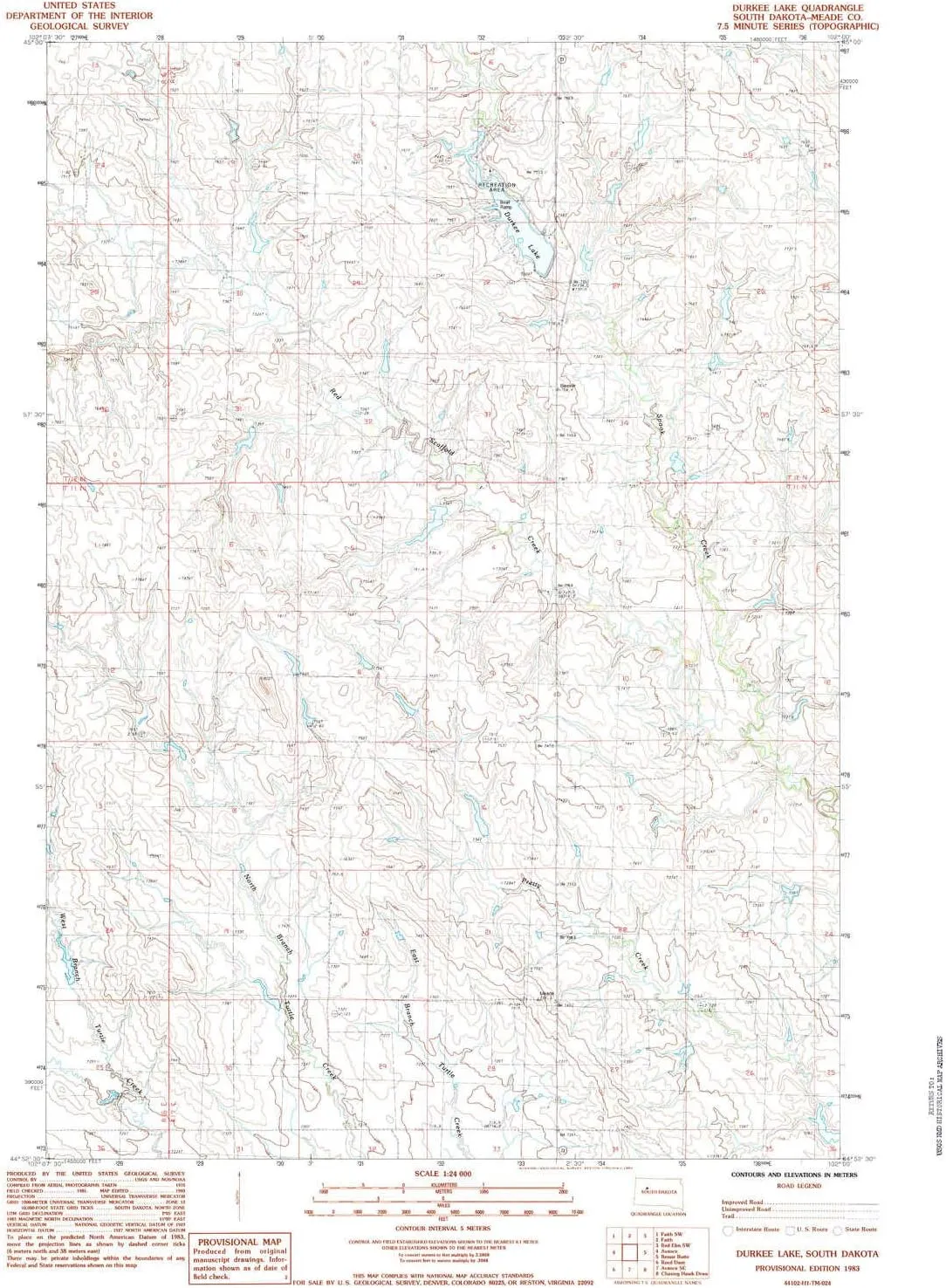 Durkee Lake SD topo map, 1:24000 Scale, 7.5 X 7.5 Minute, Historical, 1983, Updated 1984, 26.7 x 22 in