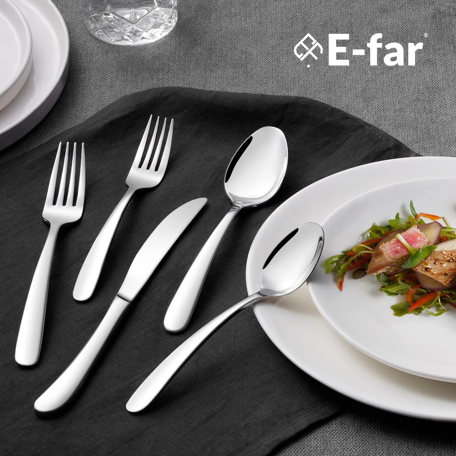 E-far Heavy Duty Silverware Set for 12, 60-Piece Stainless Steel Flatware Cutlery Set, Heavy Weight Metal Tableware Eating Utensils for Home Restaurant Weddings, Mirror Polished & Dishwasher Safe