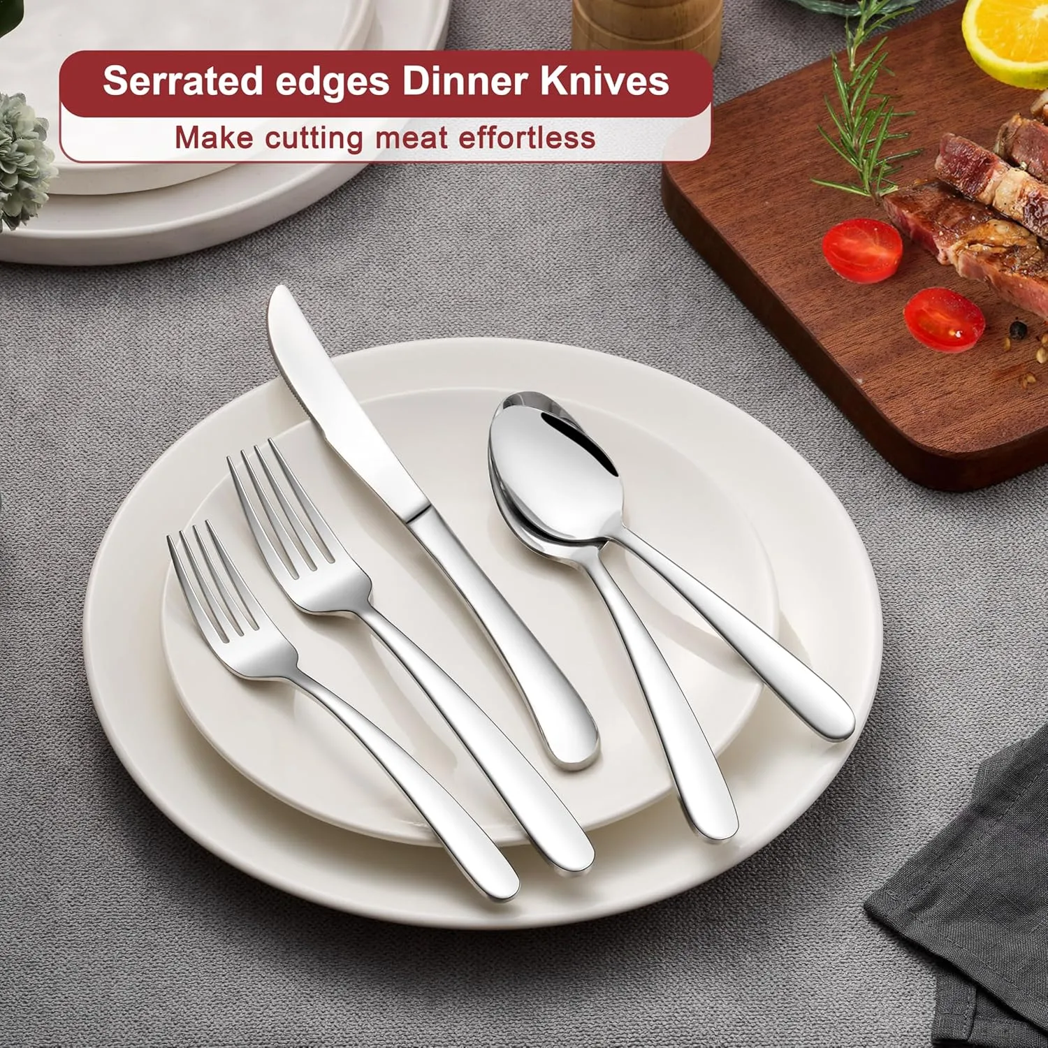 E-far Heavy Duty Silverware Set for 12, 60-Piece Stainless Steel Flatware Cutlery Set, Heavy Weight Metal Tableware Eating Utensils for Home Restaurant Weddings, Mirror Polished & Dishwasher Safe