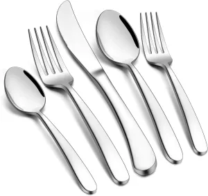 E-far Heavy Duty Silverware Set for 12, 60-Piece Stainless Steel Flatware Cutlery Set, Heavy Weight Metal Tableware Eating Utensils for Home Restaurant Weddings, Mirror Polished & Dishwasher Safe