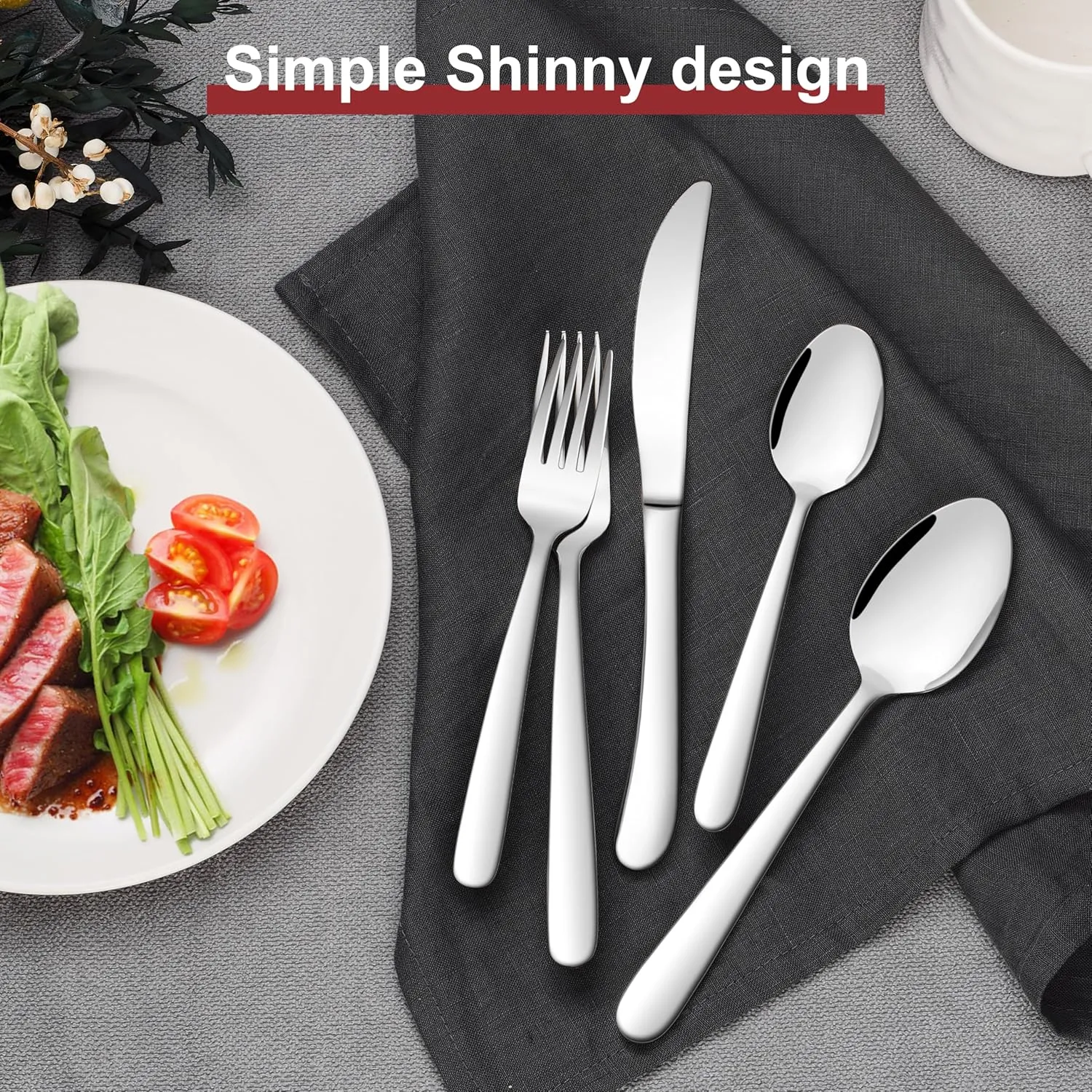 E-far Heavy Duty Silverware Set for 12, 60-Piece Stainless Steel Flatware Cutlery Set, Heavy Weight Metal Tableware Eating Utensils for Home Restaurant Weddings, Mirror Polished & Dishwasher Safe