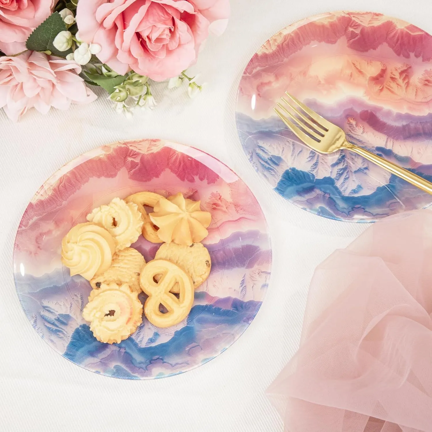 EI 60pcs Disposable Plastic Plates Pink and Blue Heavy Duty Plastic Plates 10.25" and 7.5" Dinnerware Set for Party,Wedding,Birthday 30 Guests Disposable Party Supplies