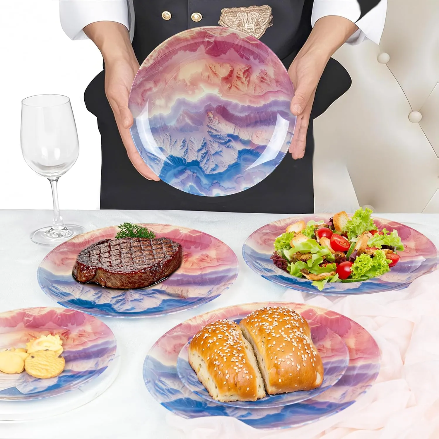EI 60pcs Disposable Plastic Plates Pink and Blue Heavy Duty Plastic Plates 10.25" and 7.5" Dinnerware Set for Party,Wedding,Birthday 30 Guests Disposable Party Supplies