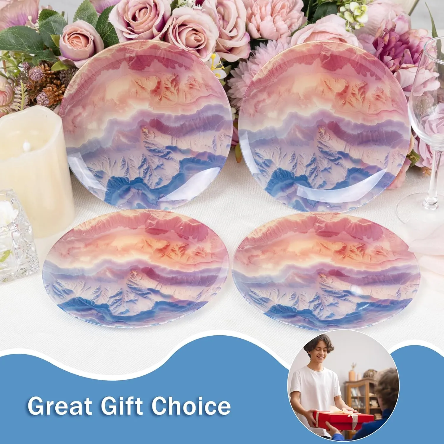 EI 60pcs Disposable Plastic Plates Pink and Blue Heavy Duty Plastic Plates 10.25" and 7.5" Dinnerware Set for Party,Wedding,Birthday 30 Guests Disposable Party Supplies