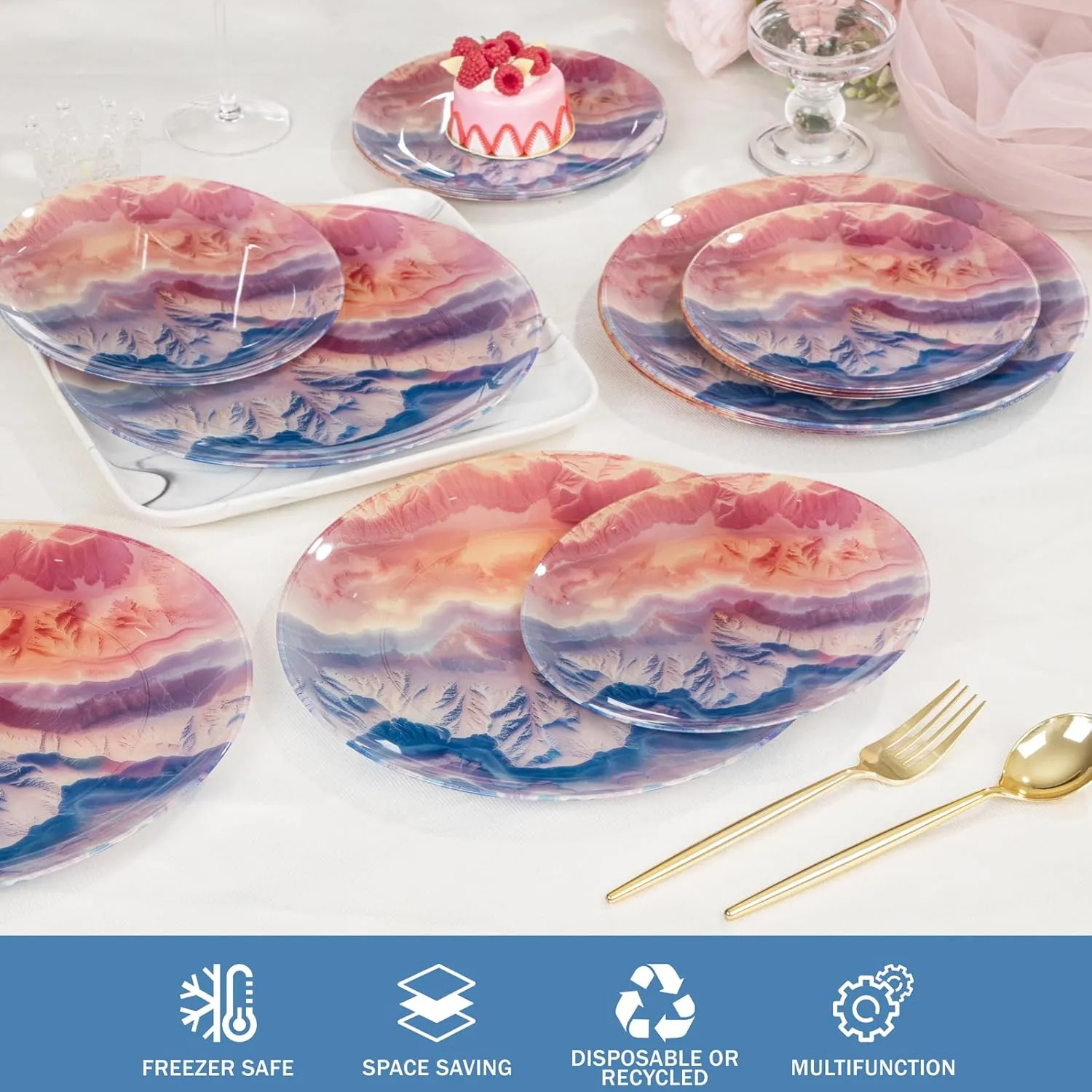 EI 60pcs Disposable Plastic Plates Pink and Blue Heavy Duty Plastic Plates 10.25" and 7.5" Dinnerware Set for Party,Wedding,Birthday 30 Guests Disposable Party Supplies