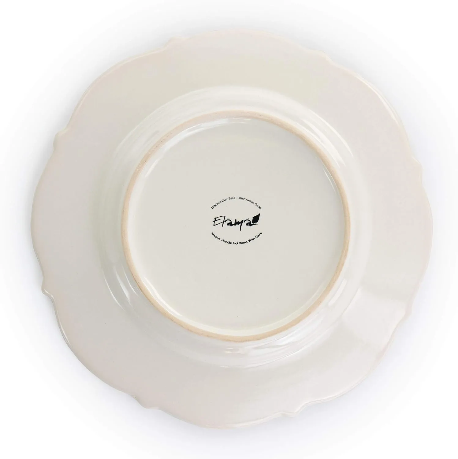 Elama Round Decorated Stoneware Scallop Embossed Dinnerware Dish Set, 16 Piece, Luna