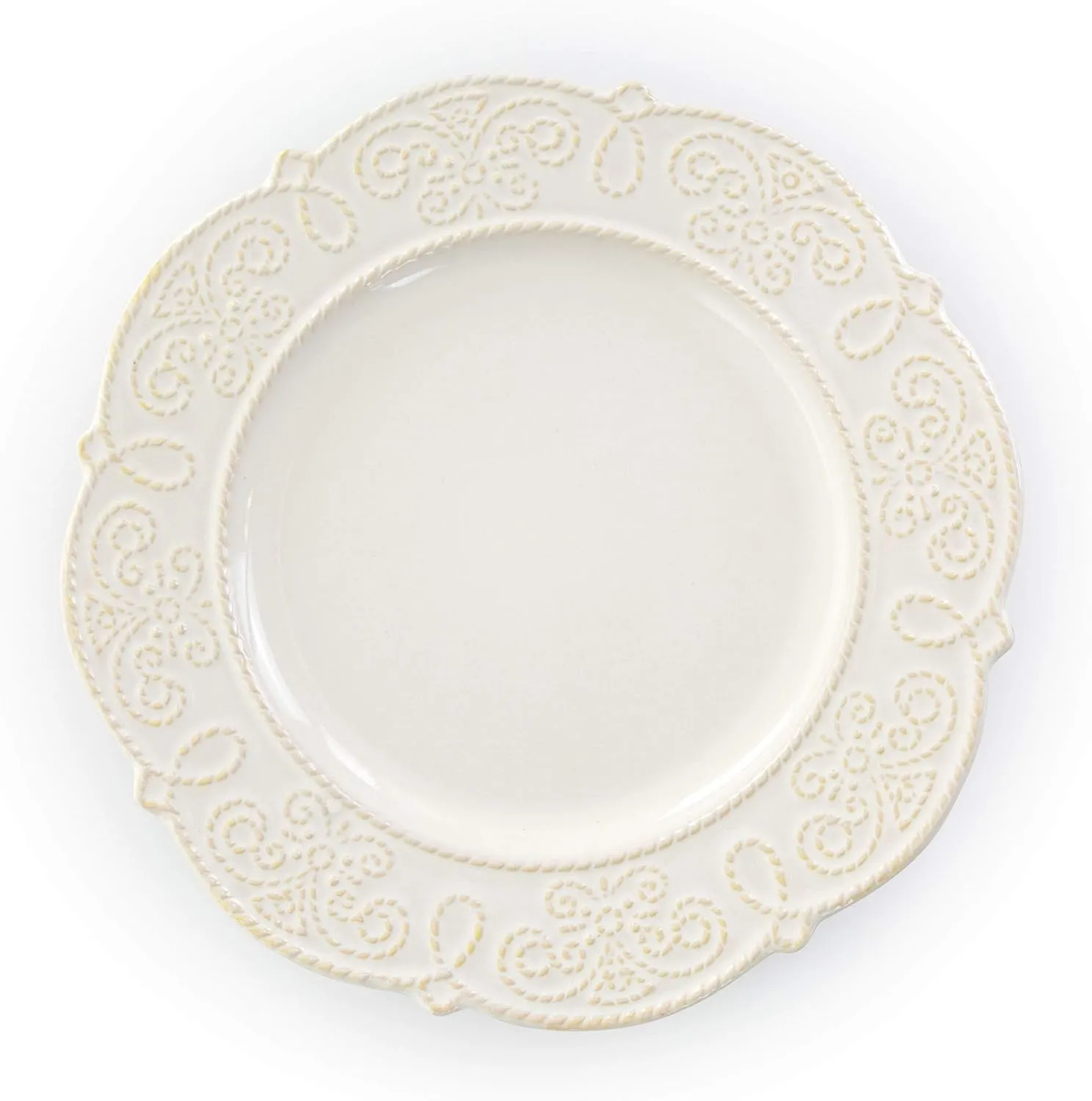 Elama Round Decorated Stoneware Scallop Embossed Dinnerware Dish Set, 16 Piece, Luna