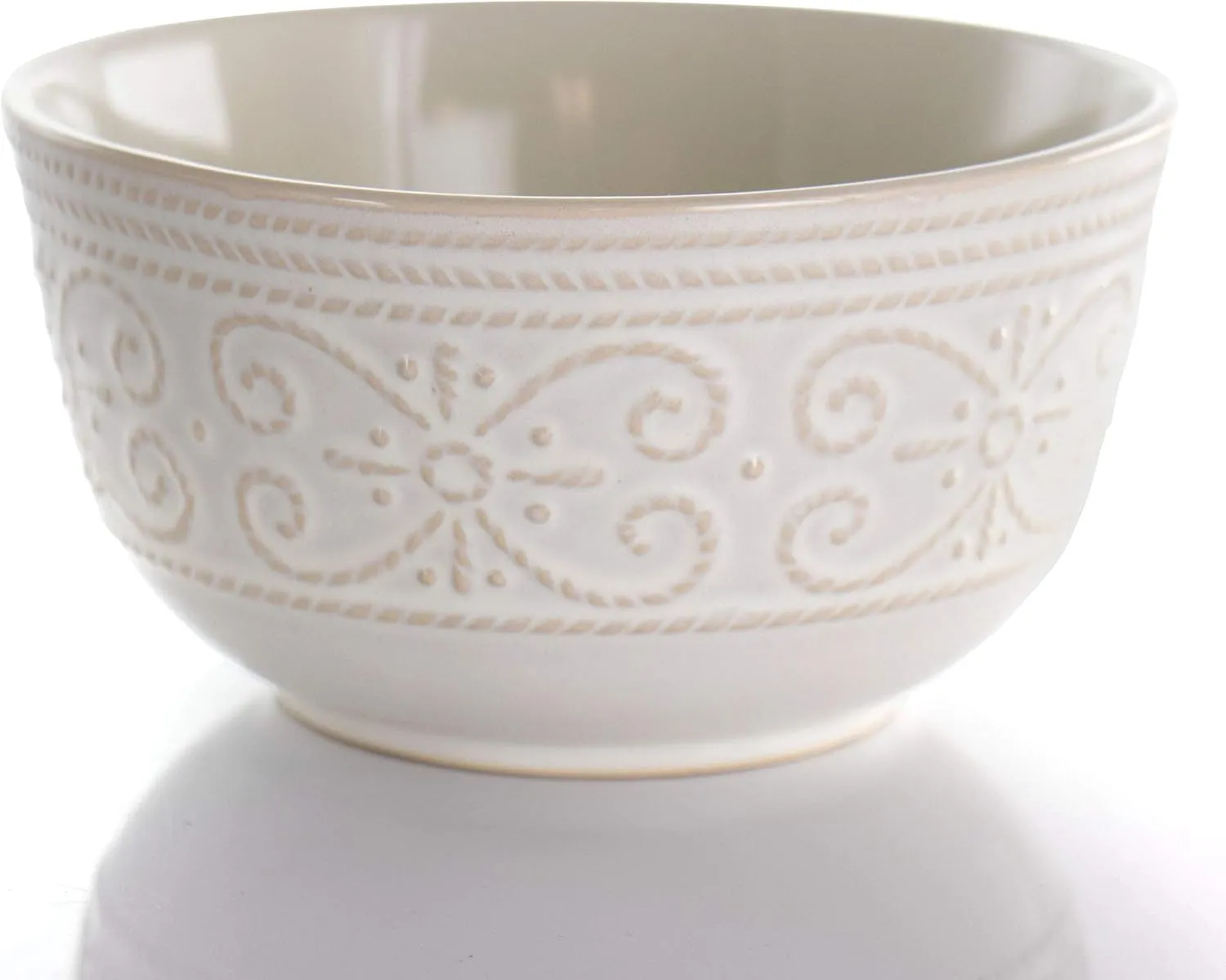 Elama Round Decorated Stoneware Scallop Embossed Dinnerware Dish Set, 16 Piece, Luna