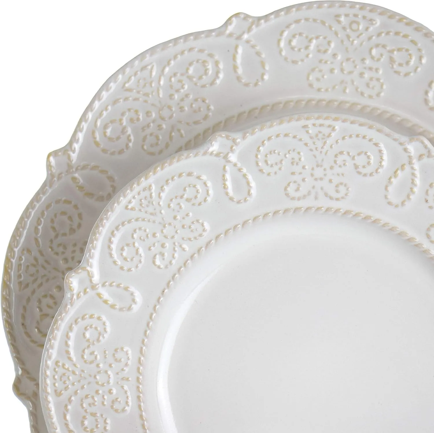 Elama Round Decorated Stoneware Scallop Embossed Dinnerware Dish Set, 16 Piece, Luna