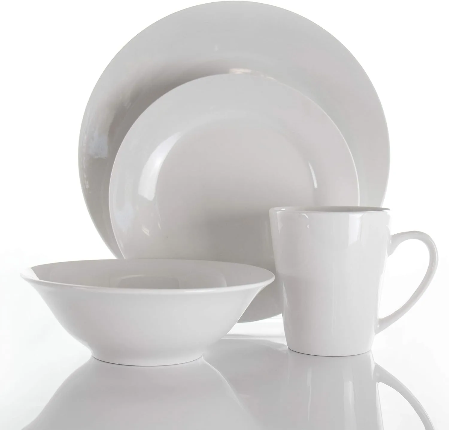 Elama Service for Four 16 Piece Porcelain Dinnerware Set, White-Round 1