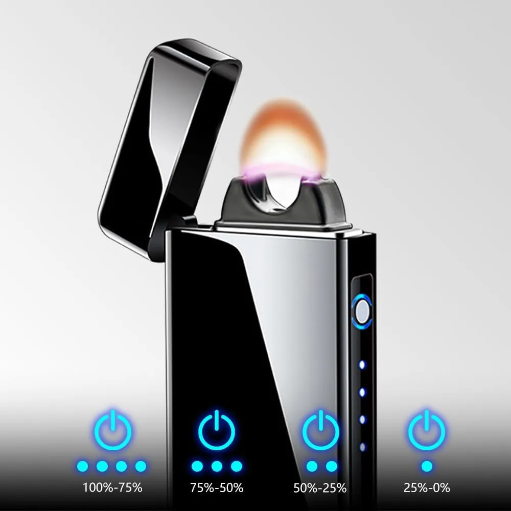 Electric Arc Plasma Lighter - Rechargeable USB, Windproof, High Power Candle Lighter with LED Battery Indicator for Candles, Fireworks, Incense (Black)