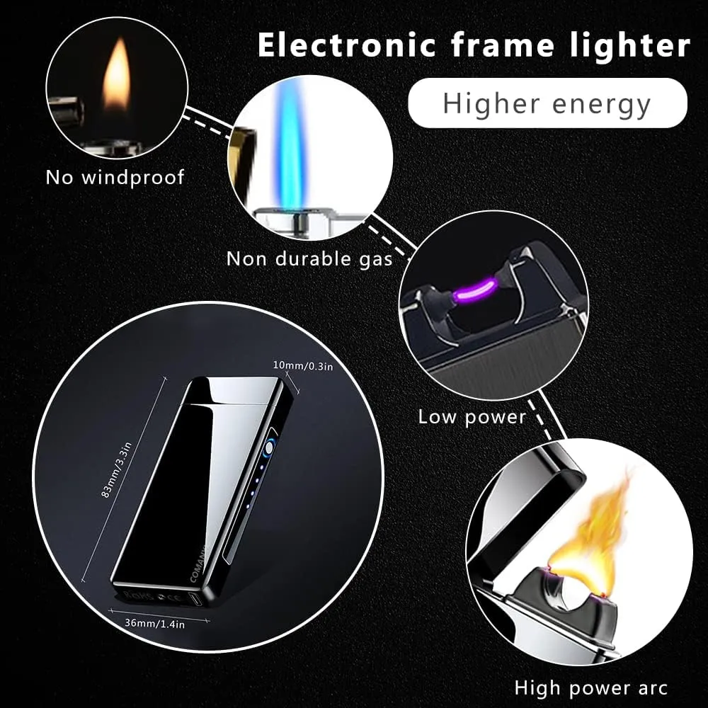 Electric Arc Plasma Lighter - Rechargeable USB, Windproof, High Power Candle Lighter with LED Battery Indicator for Candles, Fireworks, Incense (Black)