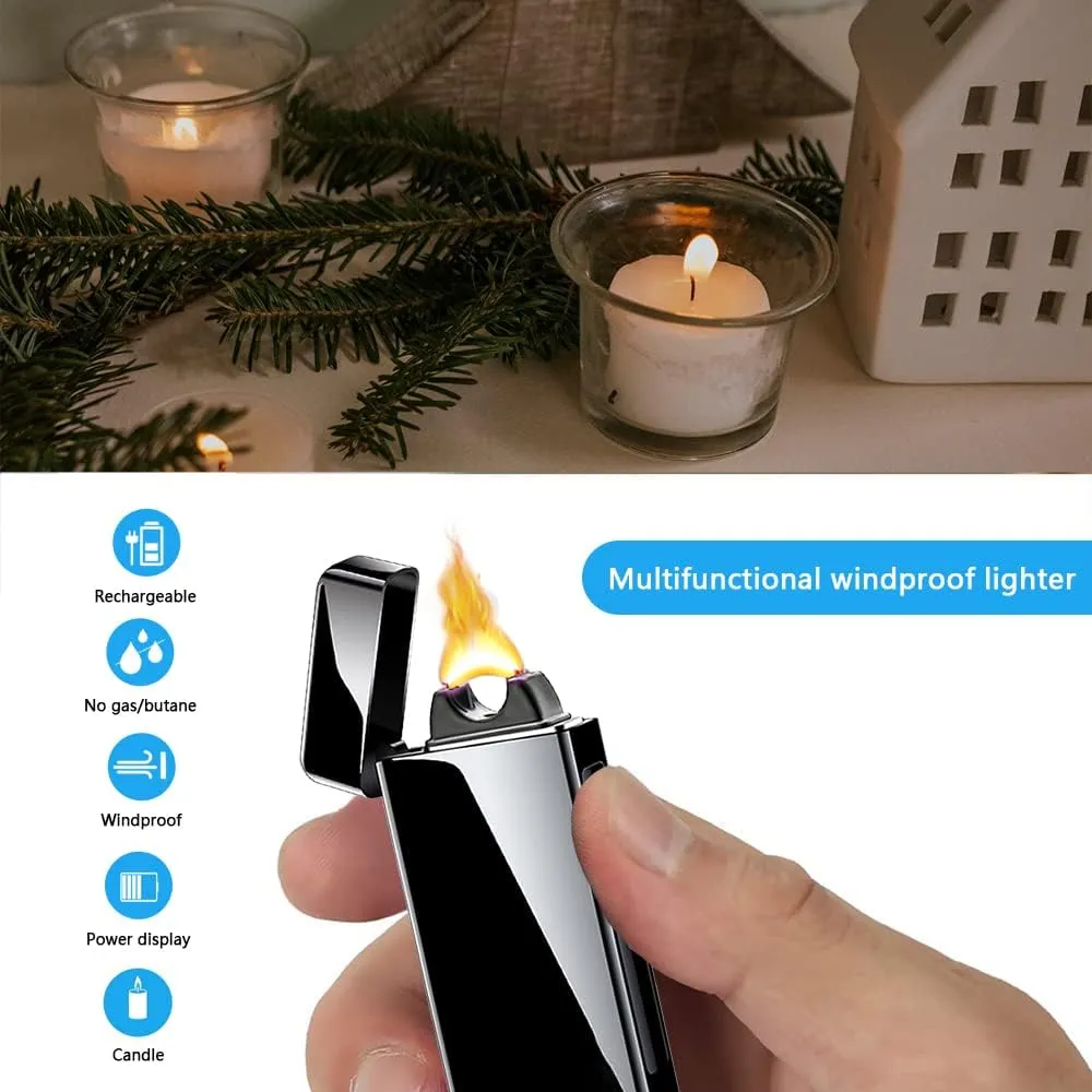 Electric Arc Plasma Lighter - Rechargeable USB, Windproof, High Power Candle Lighter with LED Battery Indicator for Candles, Fireworks, Incense (Black)