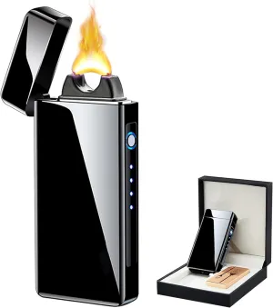 Electric Arc Plasma Lighter - Rechargeable USB, Windproof, High Power Candle Lighter with LED Battery Indicator for Candles, Fireworks, Incense (Black)