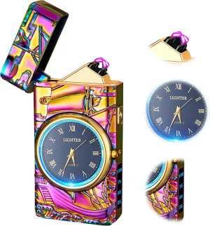 Electric Lighter - Rechargeable Flameless Windproof Arc Lighter with Clock Dial, Cool Vintage Lighters for Candles, Incense, Outdoor, Camping (Color)