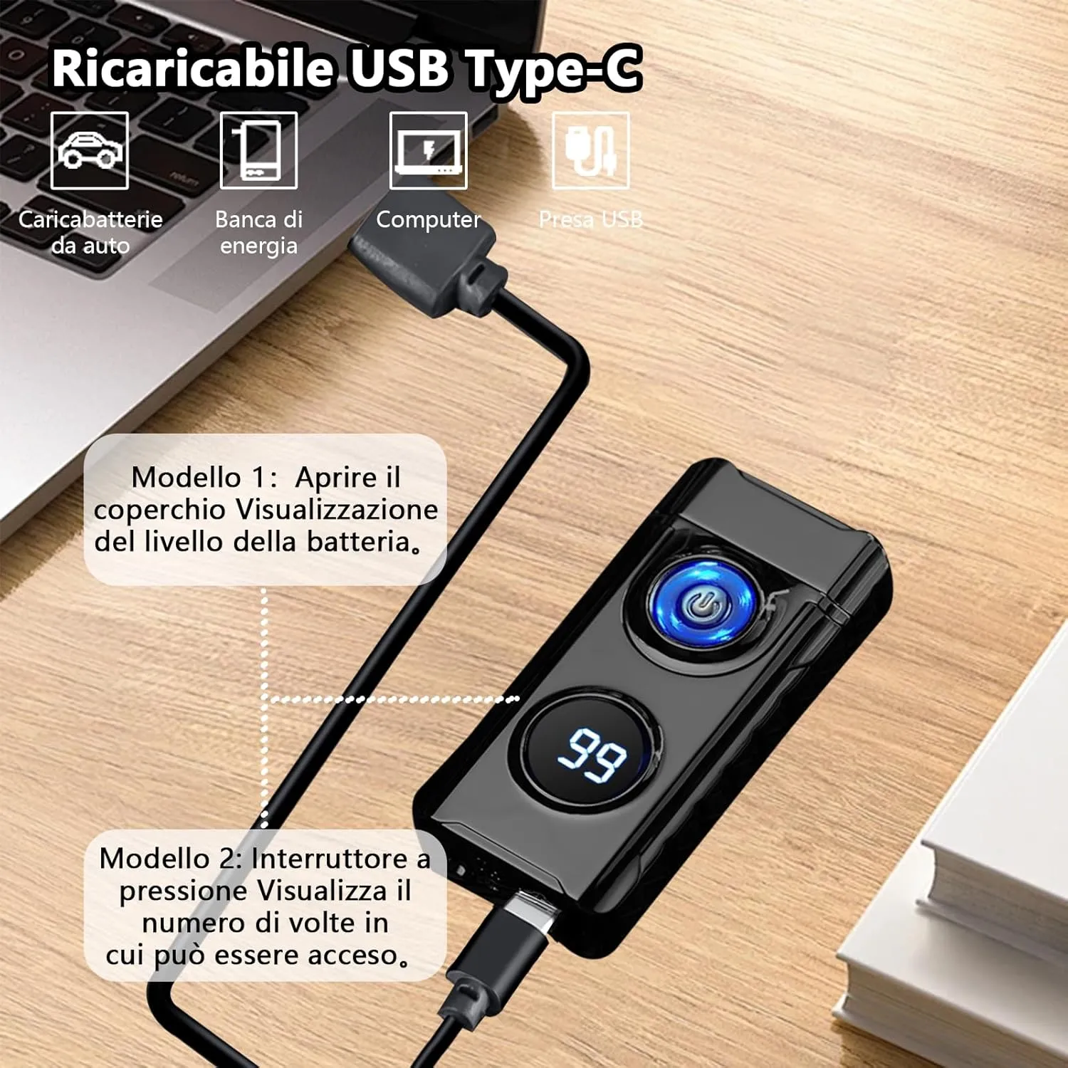 Electric Lighter Rechargeable Lighter Dual Arc Lighter Plasma Lighter Metal Flameless Lighter Windproof Lighter Cool Lighters with LED Display for Aroma Candle,Camping (Black)