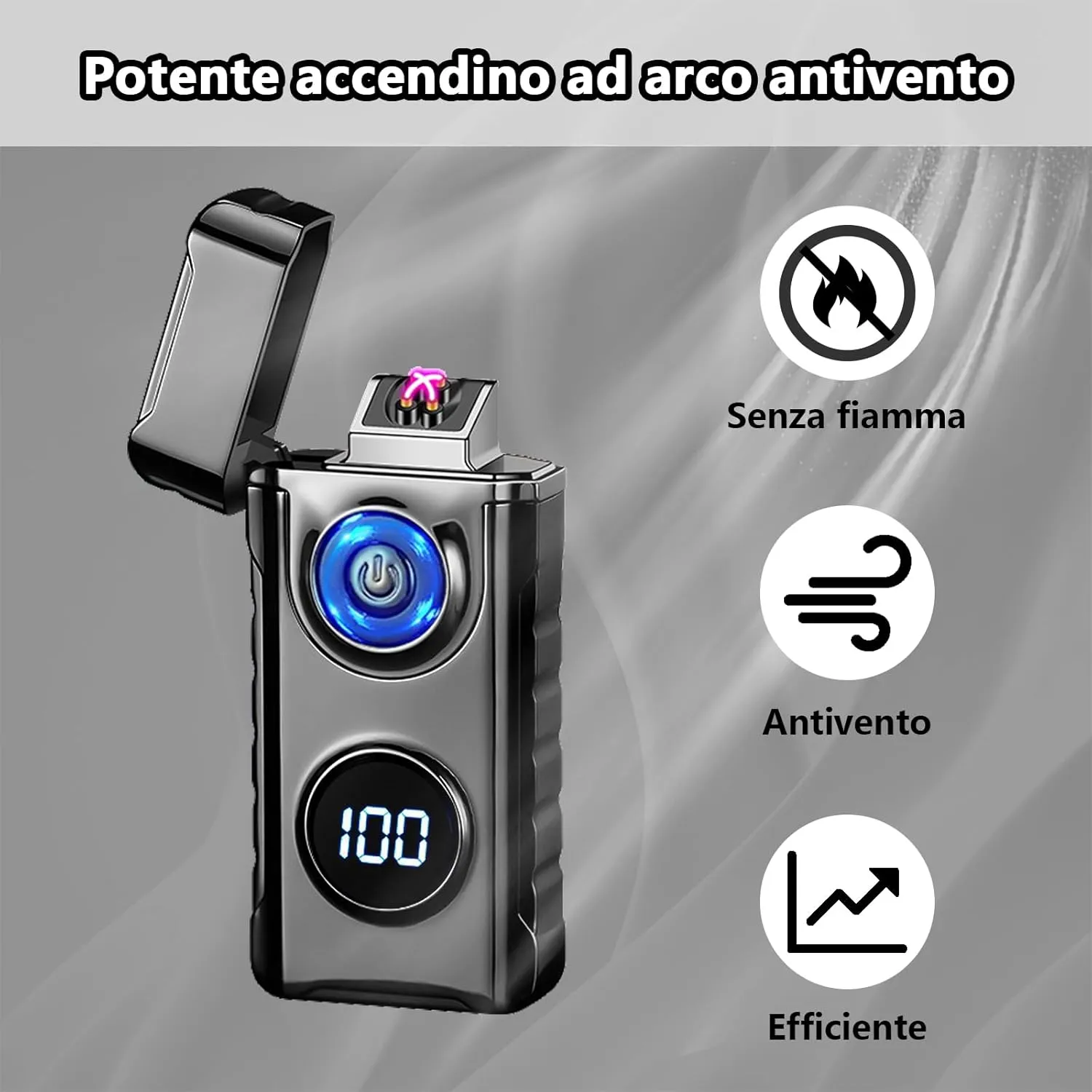 Electric Lighter Rechargeable Lighter Dual Arc Lighter Plasma Lighter Metal Flameless Lighter Windproof Lighter Cool Lighters with LED Display for Aroma Candle,Camping (Black)