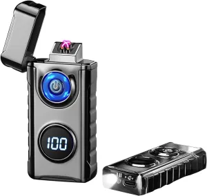 Electric Lighter Rechargeable Lighter Dual Arc Lighter Plasma Lighter Metal Flameless Lighter Windproof Lighter Cool Lighters with LED Display for Aroma Candle,Camping (Black)