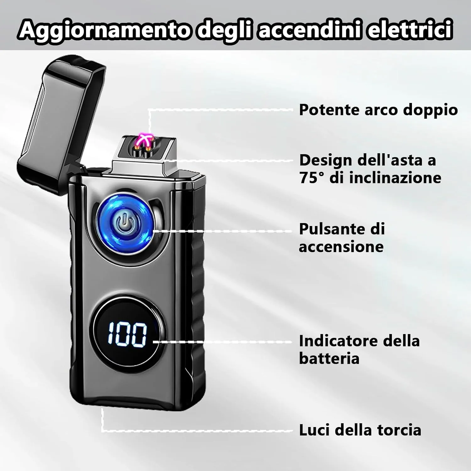 Electric Lighter Rechargeable Lighter Dual Arc Lighter Plasma Lighter Metal Flameless Lighter Windproof Lighter Cool Lighters with LED Display for Aroma Candle,Camping (Black)