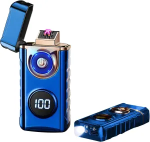 Electric Lighters Rechargeable,Dual Arc Lighter with USB Type-C Fast Charging,Windproof Flameless Lighter with LED Display and LED Emergency Lights for Scented Candle,Camping(Blue)