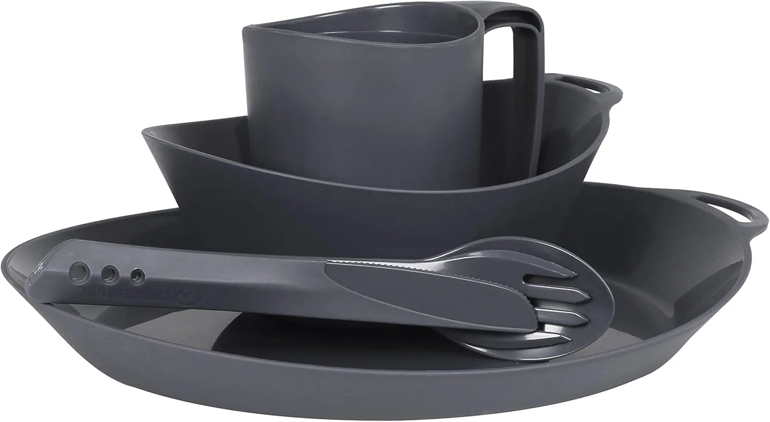 Ellipse Plastic 4-Piece Tableware Set: Knife/Fork/Spoon, Plate, Bowl, Mug for Camping, Travel & Outdoor