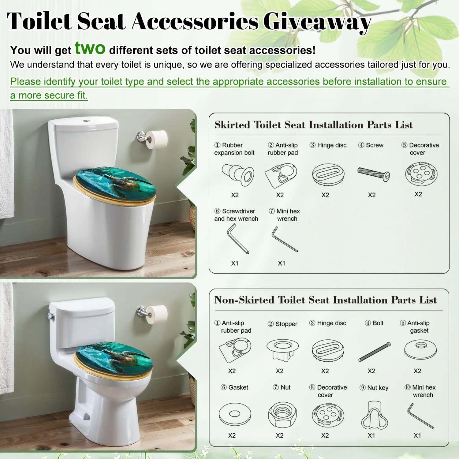 Elongated Toilet Seat Wood Toilet Seat with Cover Turtle sea polluted plastic bag Easy to Install Quietly Close Quick Release Hinges Decorative Bathroom Decor