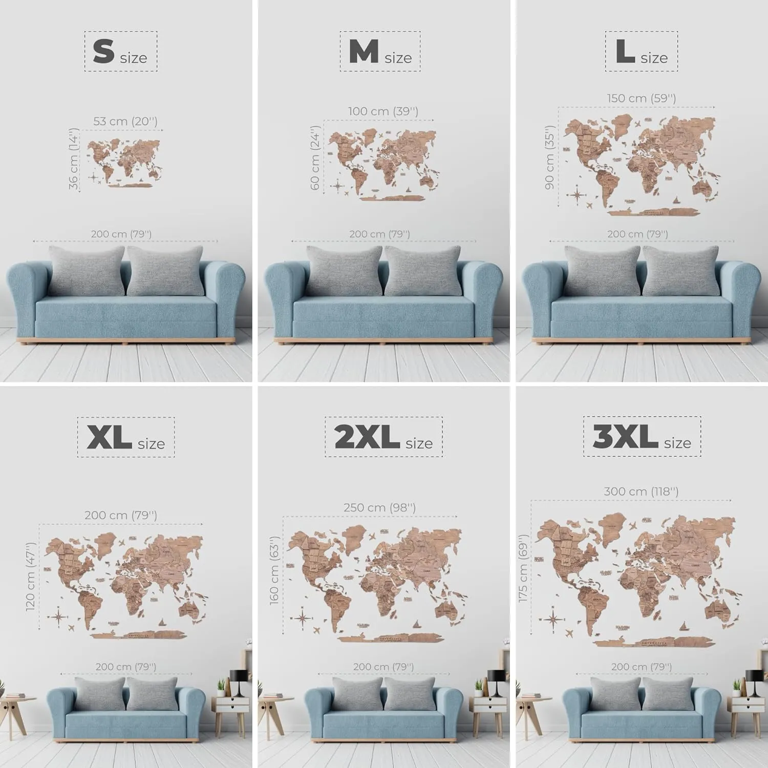 ENJOY THE WOOD 3D Wood World Map Wall Art Large Wood Wall Décor Housewarming Gift Idea Wood Wall Art World Travel Map For Home & Kitchen or Office (Terra, M)