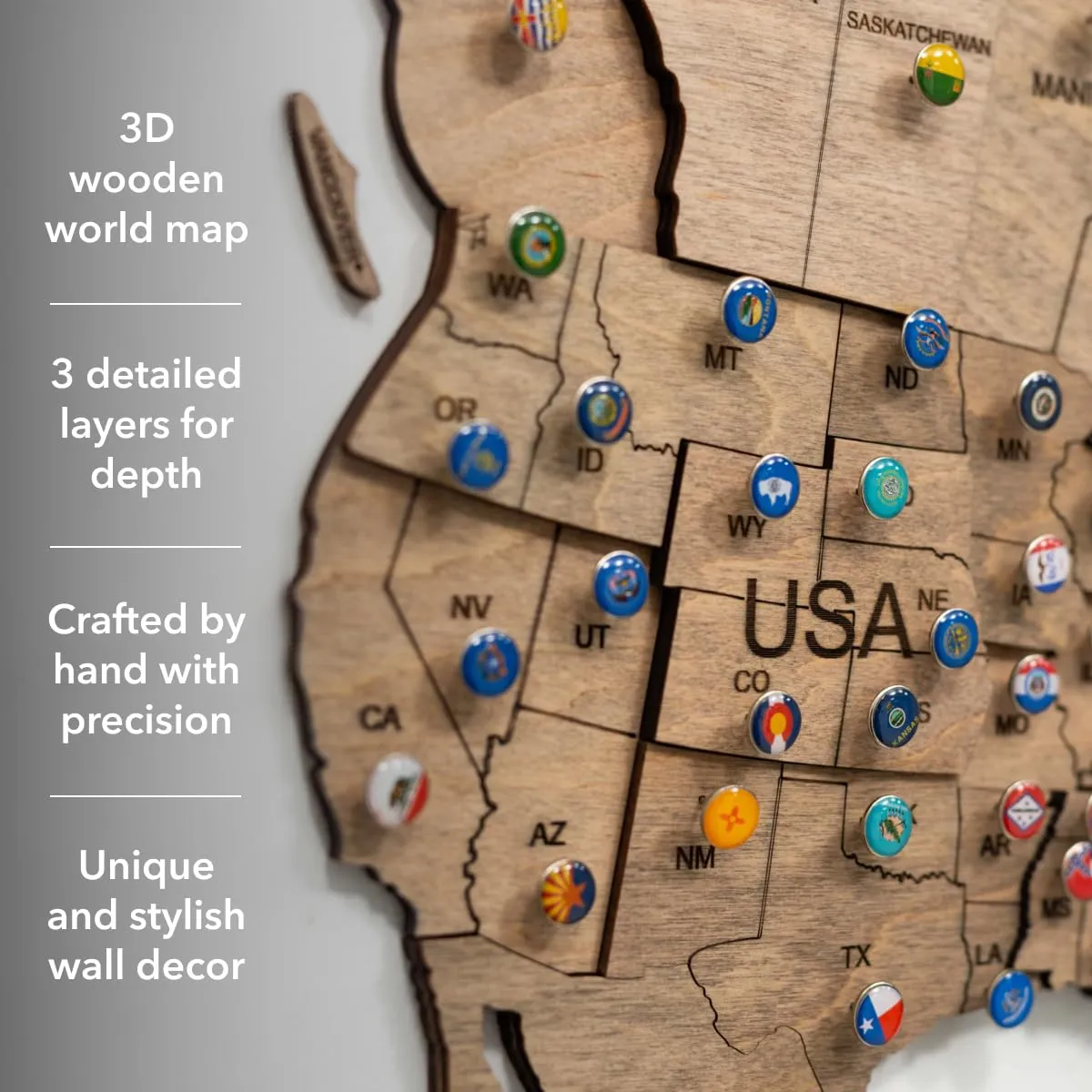 ENJOY THE WOOD 3D Wood World Map Wall Art Large Wood Wall Décor Housewarming Gift Idea Wood Wall Art World Travel Map For Home & Kitchen or Office (Terra, M)